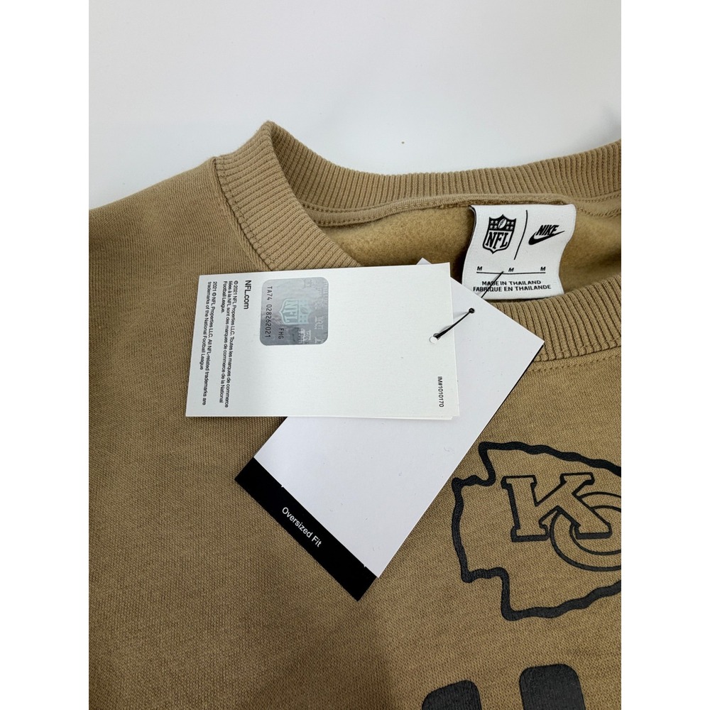 Kansas City Chiefs Nike Women's Oversized Beige Fleece Crew Sweatshirt Size XL - Picture 4 of 6